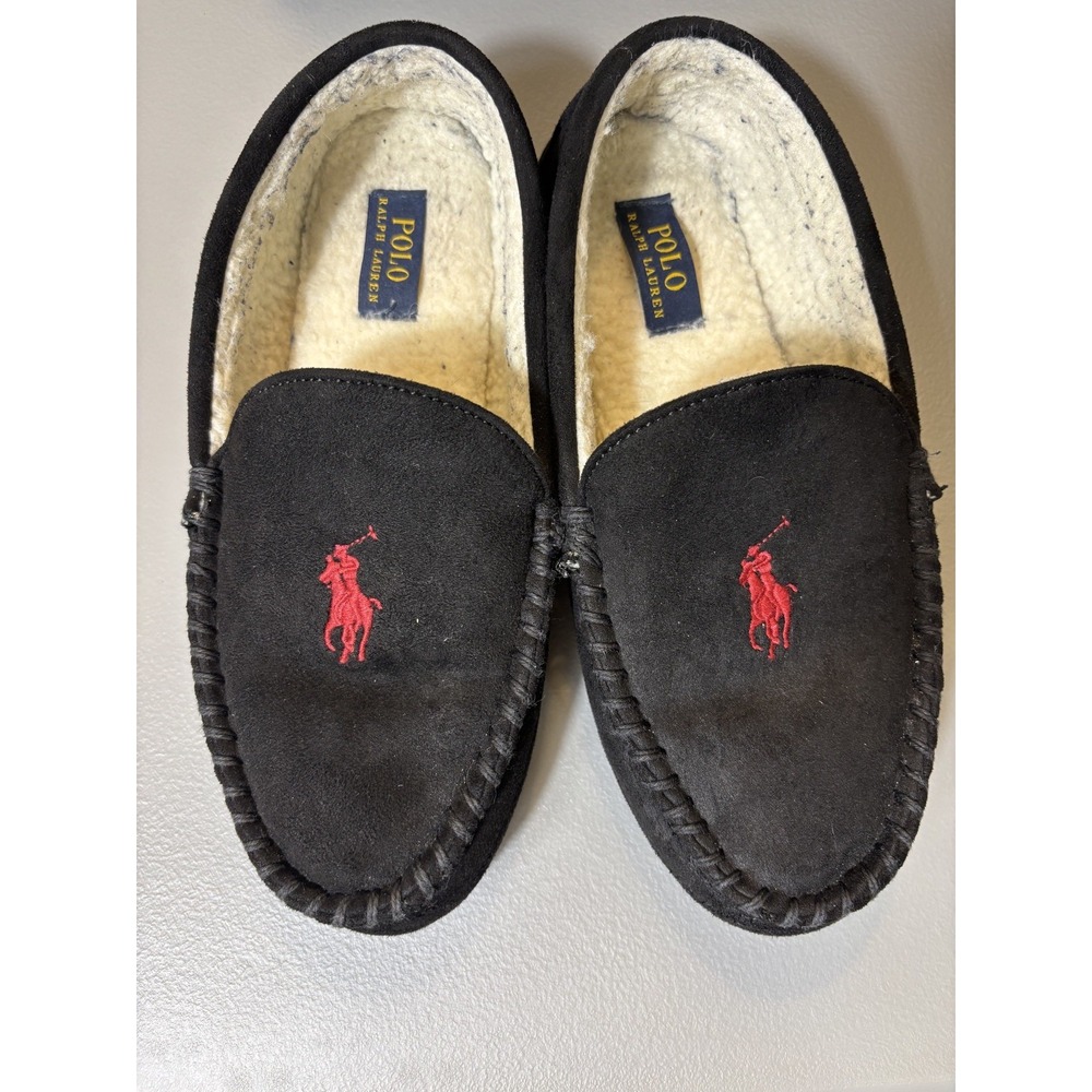 Men's Polo Ralph Lauren Slip on Slippers Black Size 8 - Pre Owned